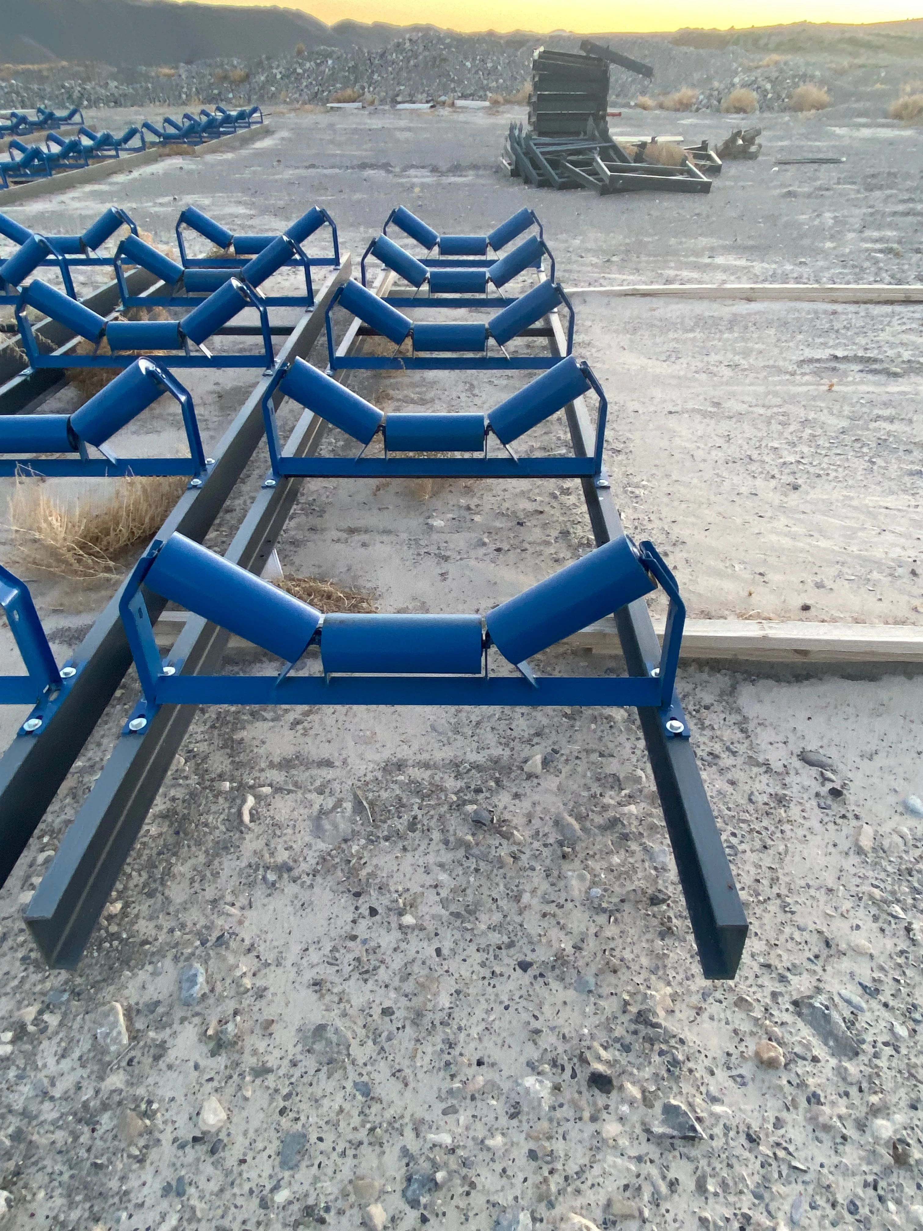 Detail view of Apache conveyor troughing idler rollers